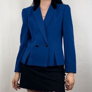 Vintage Kasper Cobalt Blue Wool Blazer with Black Velvet Collar